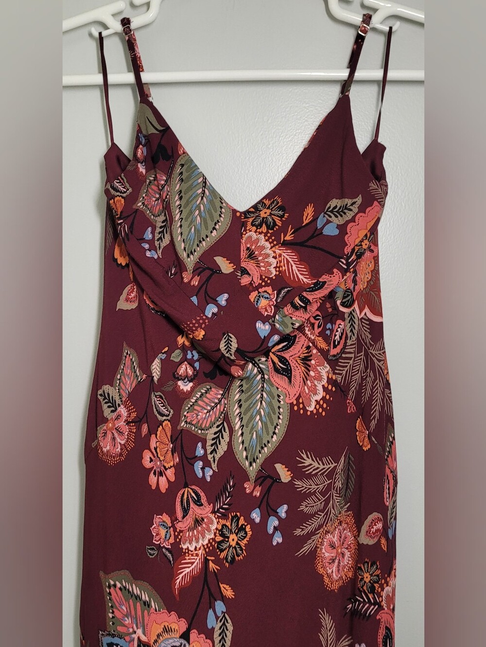 Maurices Floral Burgundy Slip Dress with Adjustable Straps Large Like New
